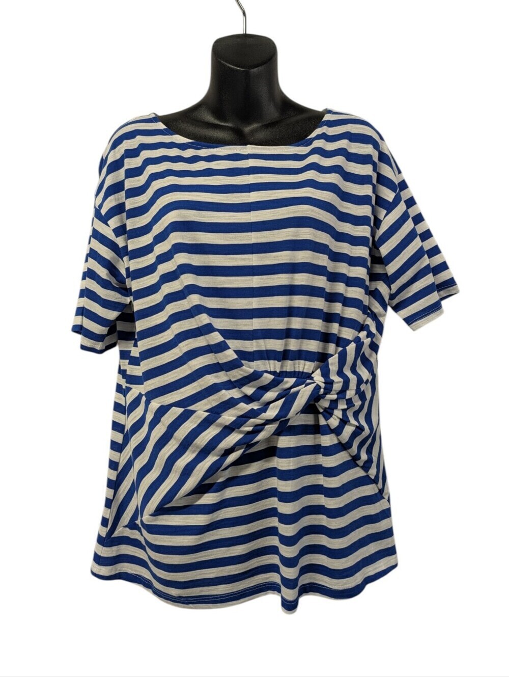 Liz Claiborne Blue White Striped Knot Front Top Short Sleeve Size Large